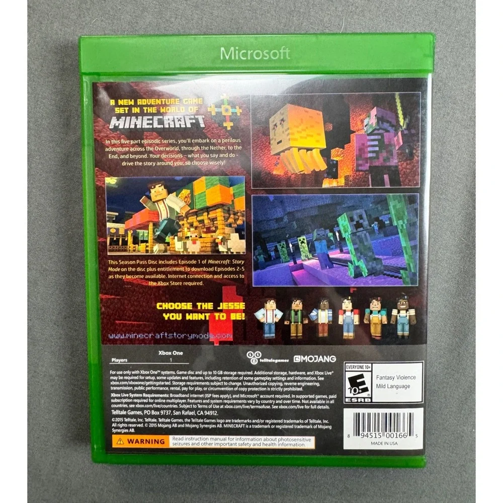 Minecraft Story Mode Season Pass Disc Xbox One Telltale Games Mojang Microsoft